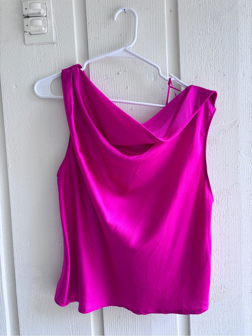 Astr Fuchsia Satin Cowl Neck Sleeveless Top